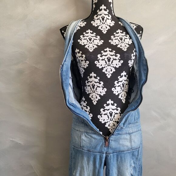 GUESS Jumpsuit Los Angeles Overalls Women's 4 Denim Skinny Leg Distress Y2K - Picture 8 of 16